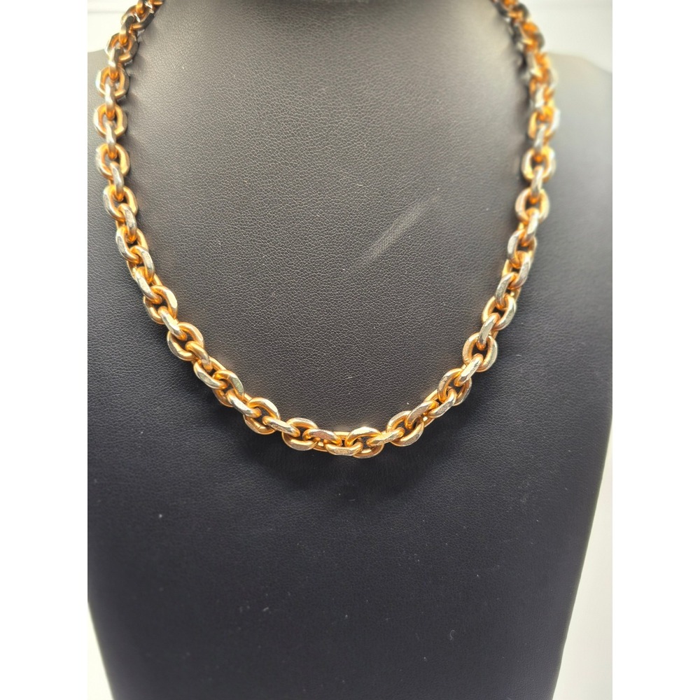 Vintage Two Tone Mixed Metal Cable Chain Necklace and Bracelet Set